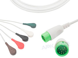 A500C-EC1 Comen Compatibel Een stuk 5-lead Ecg-kabel Snap, AHA 12pin