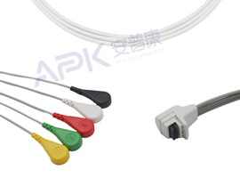 A41HEC05IK Mortara Compatibel H3 ECG Holter Kabel 5-lead Kabel Snap, IEC